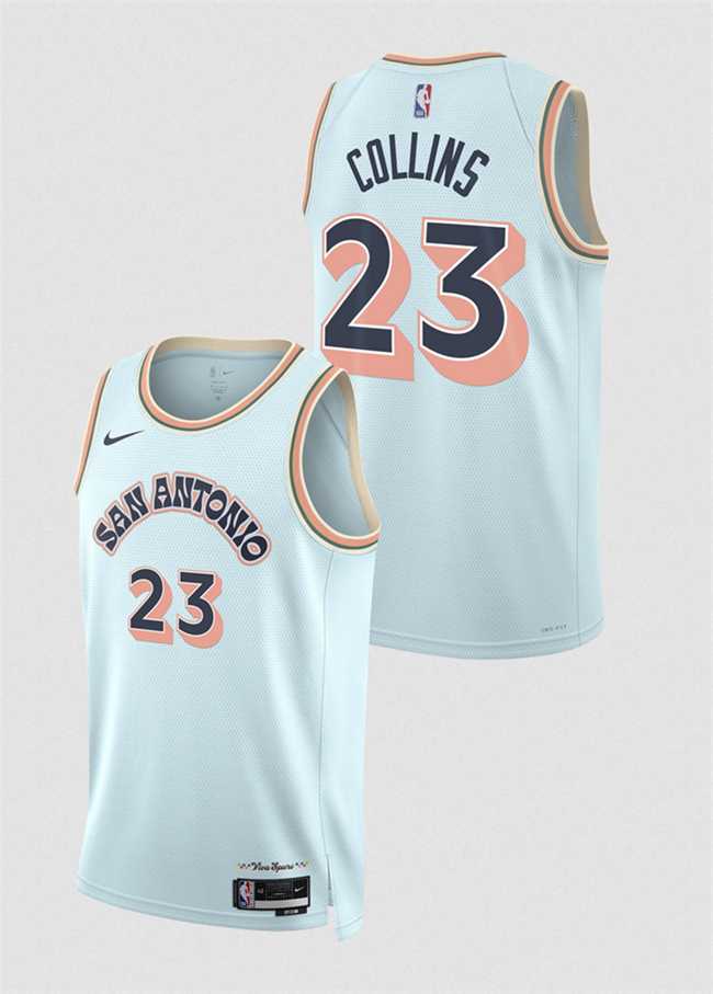 Mens San Antonio Spurs #23 Zach Collins Light Blue 2024-25 City Edition Stitched Jersey Dzhi